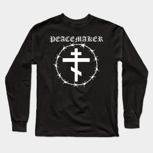 Peacemaker Orthodox Cross Barbed Wire Metal Hardcore Punk Pocket Long Sleeve T-Shirt